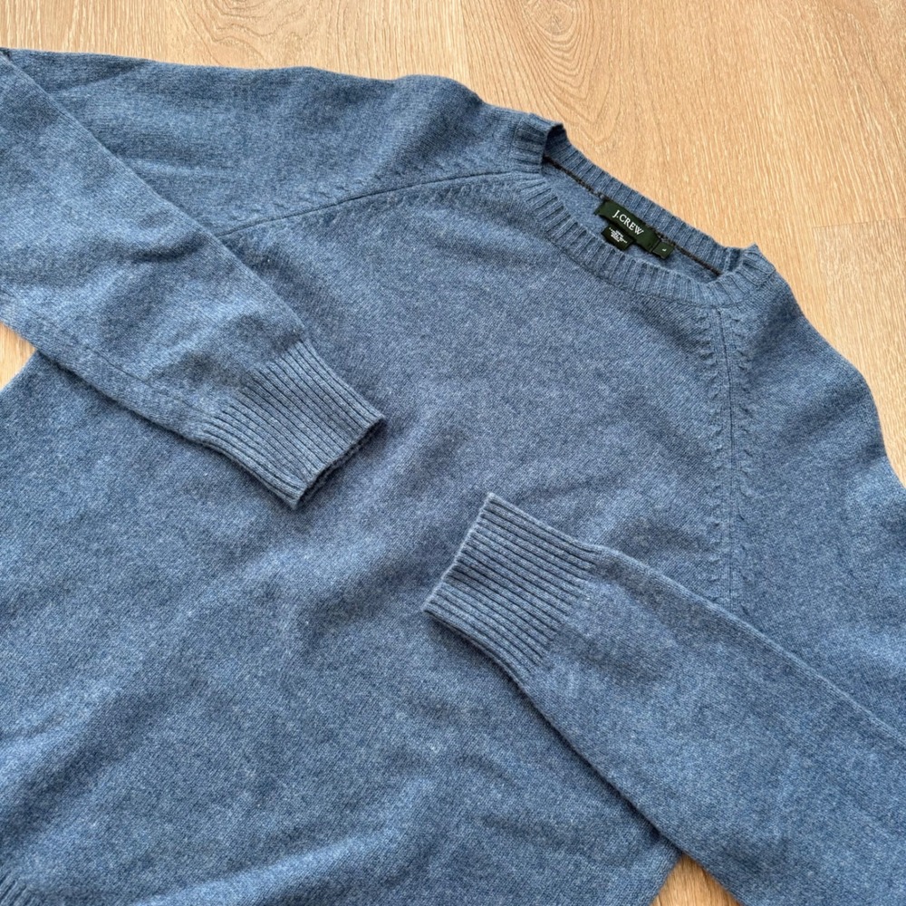 J.Crew 100% Lambswool Crewneck Sweater Mens Large Blue Raglan‎ Knit Pullover